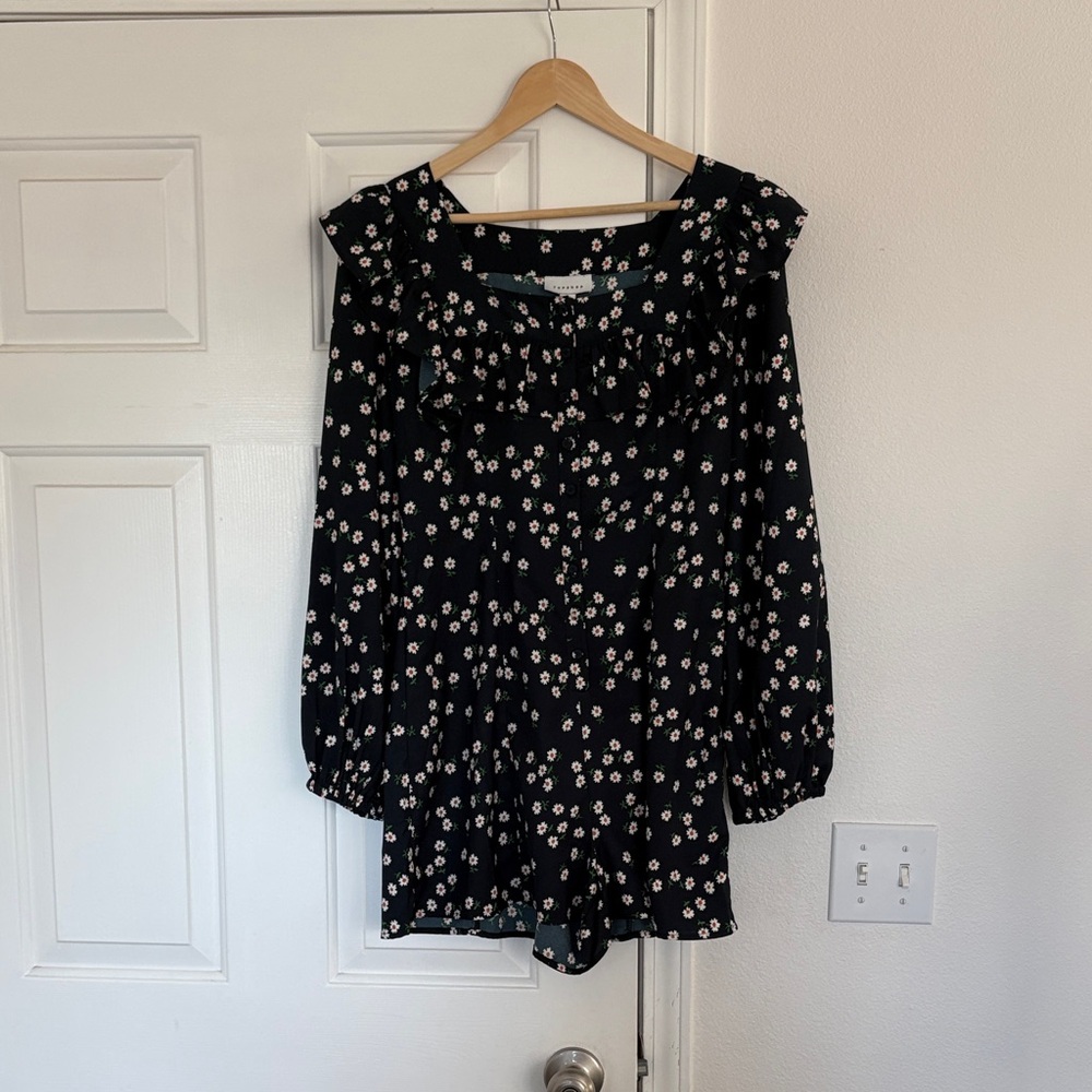 Topshop Daisy Print Ruffle Long Sleeve Romper